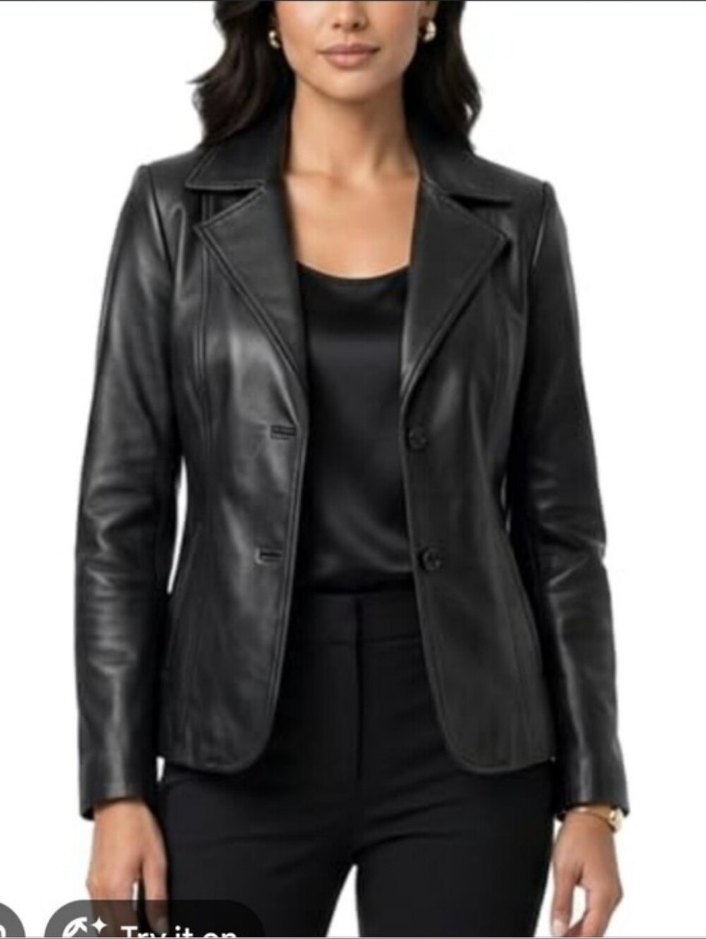 Women's Black Leather Blazer Jacket